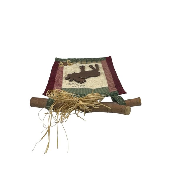 Woodland Rustic Log Cabin Fabric and Wood Wall Hanging Moose Cabin Fever - Picture 3 of 5